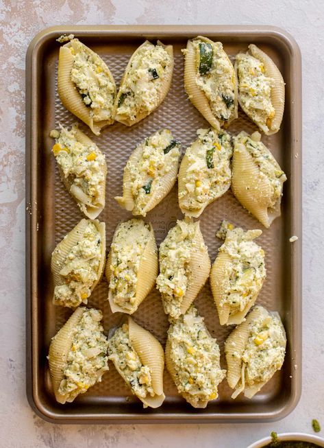 Lemon Stuffed Shells, Summer Stuffed Shells, Zucchini Stuffed Shells, Vegetable Stuffed Shells, Veggie Stuffed Shells, Pasta Shells Stuffed, Ricotta Pesto, Pesto Zucchini, Harvest Ideas