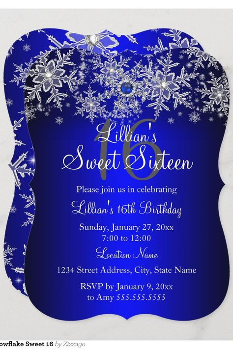 Blue Pearl Silver Snowflake Sweet 16 Invitation 16 Invitations, Sweet 16 Invitations, Sweet 16 Parties, Silver Snowflakes, 15th Birthday, Winter Wonder, Snow Queen, Elegant Invitations, Blue Pearl