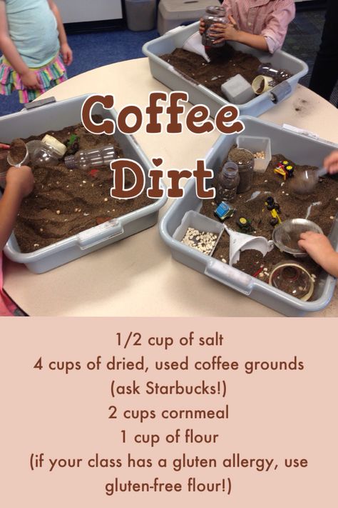 Coffee Dirt from the Ooey Gooey Lady! Uppfostra Barn, Toddler Sensory Bins, Diy Montessori, Hair Bows Diy, Sensory Activities Toddlers, Hair Flyer, Toddler Sensory, Baby Learning Activities, Daycare Activities