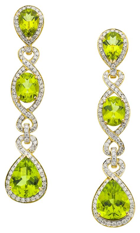 . Diamond Gold Earrings, Verde Lima, Peridot Jewelry, August Birthstone, Green Jewelry, August Birth Stone, Diamond Gold, Estate Jewelry, Shades Of Green