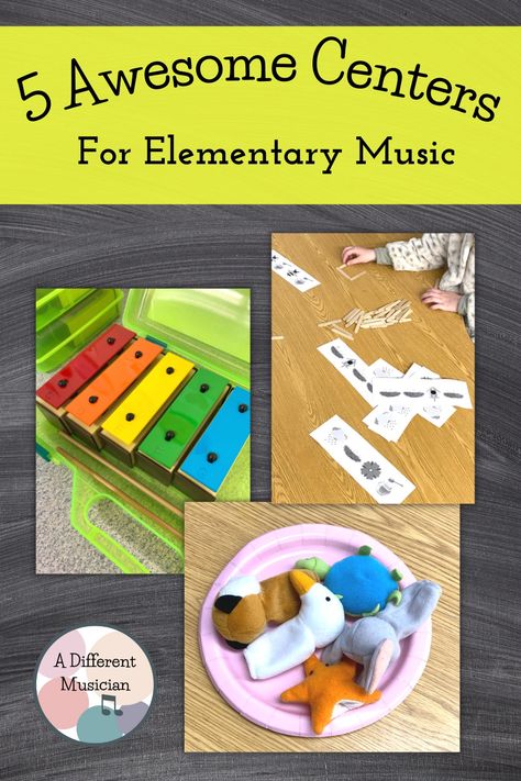 Awesome Centers for Elementary Music Kindergarten Music Centers, Music Class Centers, Elementary Music Classroom Centers, Elementary Music Stations, First Grade Music Lessons, Elementary Music Classroom Lesson Plans, Special Education Music Activities, Kindergarten Music Activities, Prep Teacher