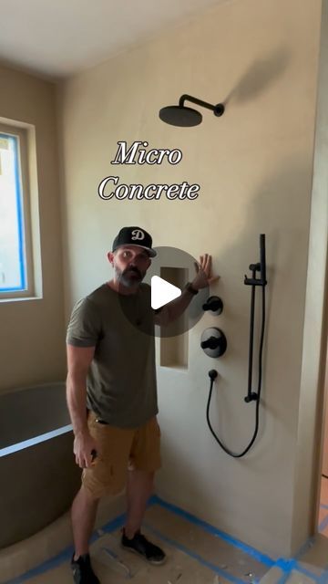 Doug Cameron on Instagram: "Micro-concrete plaster….
by our friends at Concrete Art & Stain. 
#LittleTexasWonderland
By @renderatx 
ID collabo with @kimlewisdesigns" Micro Concrete Texture, Black Microcement, Micro Concrete Bathroom, Concrete Shower Ideas, Cement Bathroom Ideas, Micro Cement Bathroom, Micro Concrete, Micro Cement, Cement Bathroom