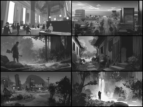 ArtStation - Thumbnail Tutorial out now!, Nikolai Lockertsen Environment Thumbnails, Scifi Environment, Value Painting, Environment Painting, Thumbnail Sketches, Concept Art Tutorial, Concept Art Character, Scene Design, Digital Painting Tutorials