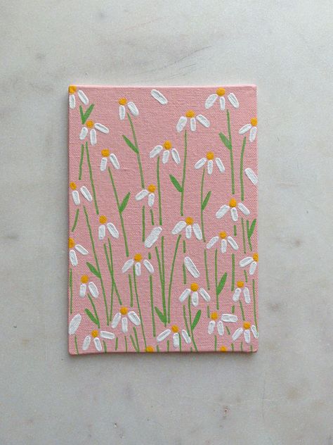 Easy Dainty Paintings, Small Rectangle Canvas Art, Asthetic Paintings Canvases Green, 5 X 7 Canvas Paintings, Pink Background Acrylic Painting, Cute Paint Ideas On Canvas, Pink And Green Canvas Art, Easy Aesthetic Paintings For Room, Cute Flowers Paintings