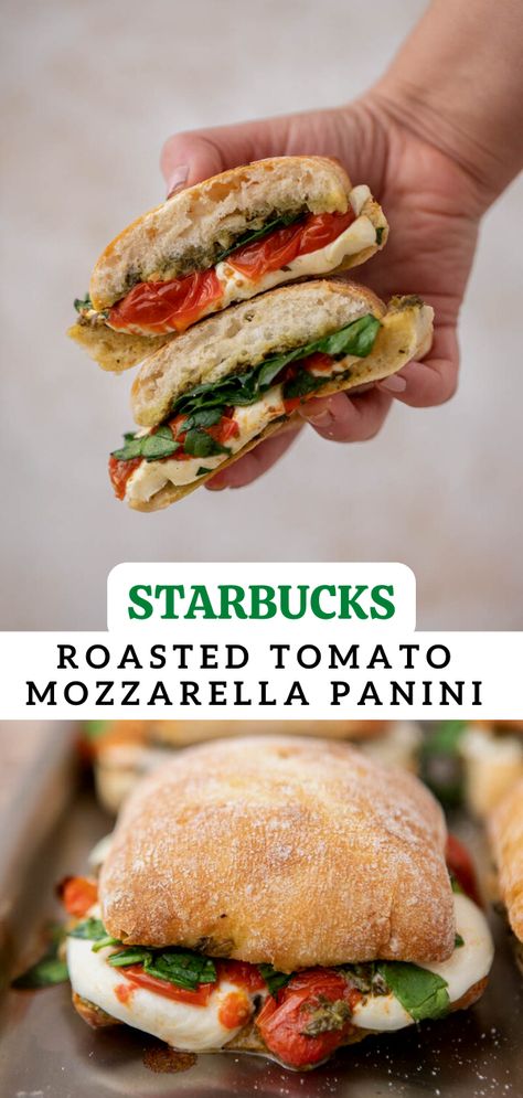 Make your lunch break extra special with this easy Starbucks copycat roasted tomato mozzarella panini recipe. Grilled to perfection and filled with the perfect balance of savory and tangy flavors, this sandwich will be your new go-to. Learn how to make it now! Tomato Mozzarella Panini, Tomato Mozzarella Sandwich, Starbucks Sandwiches, Mozzarella Panini, Sandwich Recipes Panini, Starbucks Breakfast, Panini Recipe, Mozzarella Sandwich, Pesto Sandwich