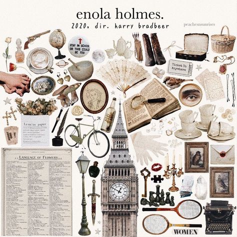 Enola Holmes Moodboard, Enola Holmes Room Decor, Movie Moodboard, Enola Holmes Poster Vintage, Enola Holmes Minimalist Poster, Enola Holmes Aesthetic Poster, Character Moodboard, Character Mood Boards, Retro Outfits Aesthetic