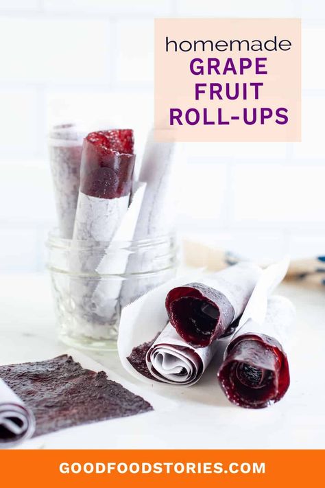 Make homemade grape fruit roll-ups for the tastiest, fruitiest peelable snacks anytime. Real Concord grapes give these the juiciest flavor - and you can make them in an oven or a food dehydrator. Grape Fruit Leather Recipe, Grape Juice Recipe, Fruit Leather Recipe, Fruit Strips, Concord Grapes, Apricot Fruit, Grape Jam, Grape Recipes, Food Dehydrator