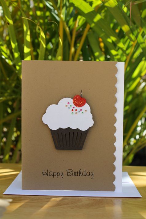 Happy Birthday Cupcake Card by CraftedbyLizC on Etsy Cupcake Birthday Cards Handmade, Cupcake Cards Handmade, Happy Birthday Cupcake, Cupcake Birthday Cards, Cupcake Cards, Creative Birthday Cards, Cupcake Card, Happy Birthday Cupcakes, Birthday Cake Card