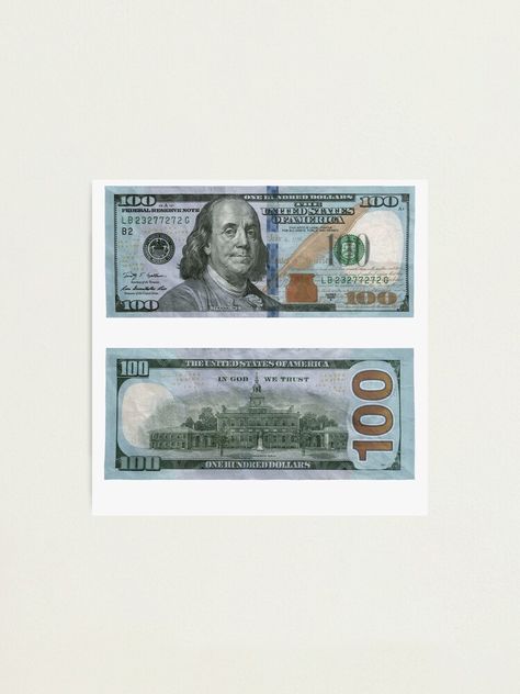 "100 Dollar Bill - Money" Photographic Print by rocklanone | Redbubble 100 Dollar Bill Tattoo, Fake Money Printable, Bill Tattoo, Printable Play Money, Old Coins Value, Banknotes Money, Money Template, Dollar Note, Paper Flower Patterns