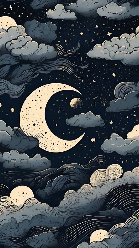 Moon Aesthetic Illustration, Star Night Illustration, 2d Wallpaper Iphone, Ipad Wallpaper Minimalist, Lunar Wallpaper, Starry Wallpaper, Sky Banner, Night Sky Illustration, Pixel Art Background