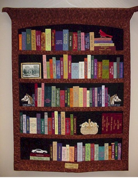 books on shelves quilt | examples of bookcase quilts once you Library Quilts, Bookshelf Quilts, Bookcase Quilts, Bookshelf Quilt, Bookcase Quilt, Quilt Book, Quilt Pattern Book, Book Cases, Row Quilt