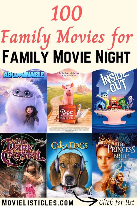 The  - a curated list of the best family-friendly movies from all genres, including animated, action, comedy, and more. #familymovies #familyfriendlymovies Family Night Movie Ideas, Family Movie Night Set Up, Family Movie Night List, Family Friendly Movies For Kids, Family Night Movies, Family Movies To Watch For Kids, 100 Best Movies Of All Time, Good Movies To Watch With Family, Movie Night Movies List