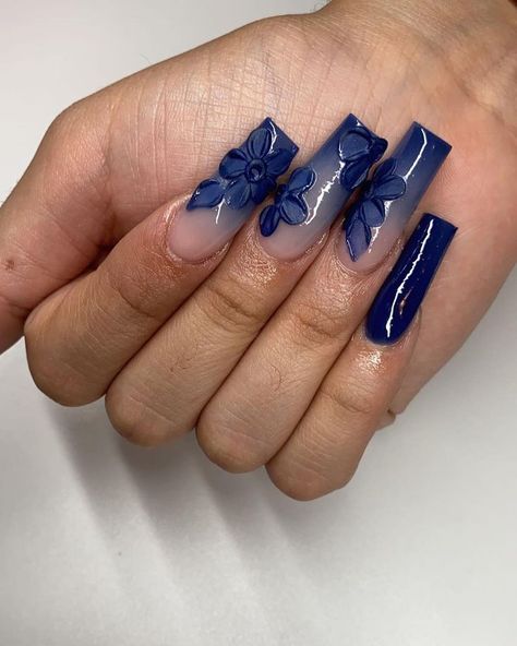 The fun blue nail designs trend is buzzing on Pinterest and TikTok right now. With endless blue themed nail designs, it’s hard to decide which one you want to go for. I’ve got 25 fun  ... less Blue Grad Nail Ideas, Navy Acrylic Nail Designs, Navy Blue Ombre Nails, Blue Glam Nails, Nail Inspo Navy Blue, Coffin Blue Nails, Blue Coffin Nail Designs, Navy Blue Acrylic Nails, Blue Nails Coffin