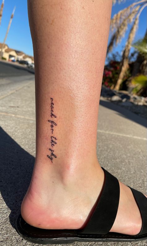 Ankle Tattoo Quotes For Women, Inner Ankle Tattoos For Women Words, Words Ankle Tattoo, Ankle Script Tattoos For Women, Ankle Tattoos For Women Writing, Written Tattoos For Women Arm, Tattoo Phrases Placement, Back Of The Leg Tattoos For Women Words, Leg Tattoos Women Writing