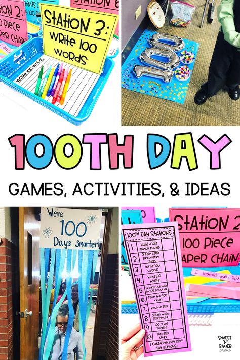 100 Days Of School Centers, 100th Day Activities, 100 Days Of School Project Kindergartens, 100th Day Of School Crafts, 100s Day, Kindergarten February, Elementary School Activities, 5th Grade Activities, 100 Day Of School Project