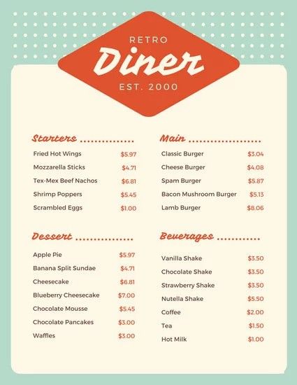 American Diner Menu, Fresh Logo Design, Diner Menu, Restaurant Identity, Diner Decor, Vintage Diner, Fancy Restaurants, Restaurant Menu Template, Food Menu Design