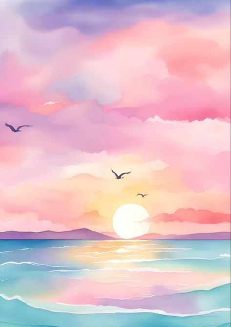 Watercolour Sky, Sketch Beautiful, Watercolor Scenery, Fanart Sketch, Drawing Love, Desain Quilling, Nature Music, Watercolor Flower Art, Art Gallery Wallpaper