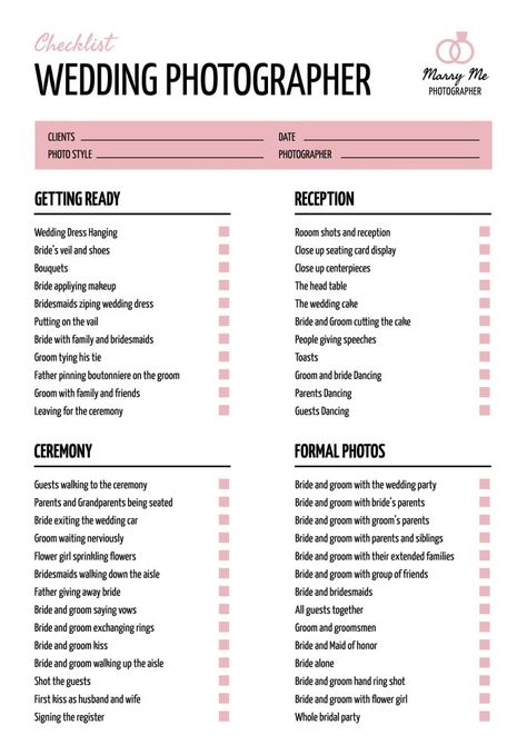 Simple Marry Me Wedding Photographer Checklist At Home Wedding Checklist, Wedding Reception Checklist Detailed, Micro Wedding Checklist, Wedding Essentials Checklist, Photographer Checklist, Pre Wedding Checklist, Wedding Vendors Checklist, Wedding Photographer Checklist, Event Checklist