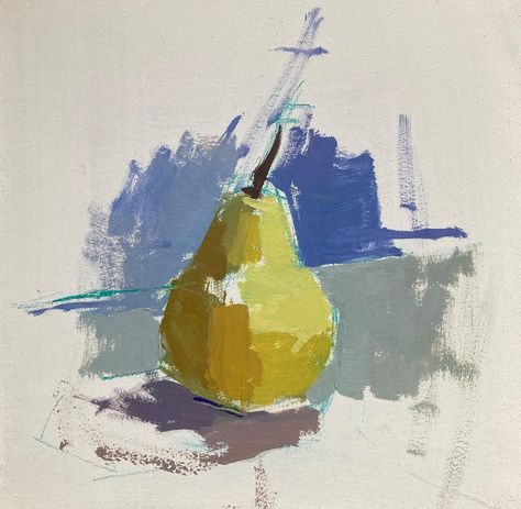 Abstract Pear Painting, Pear Acrylic Painting, 2d Painting, Painting Demo, Fruit Painting, Acrylic Painting Techniques, Painting Still Life, Still Life Art, Daily Art