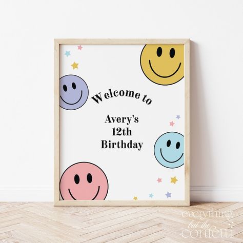 Smile Birthday Party Ideas, Birthday Chalkboard Art, Birthday Smiley, Face Artwork, Event Sign, Birthday Chalkboard, Party Sign, Printable Party, Smiley Faces