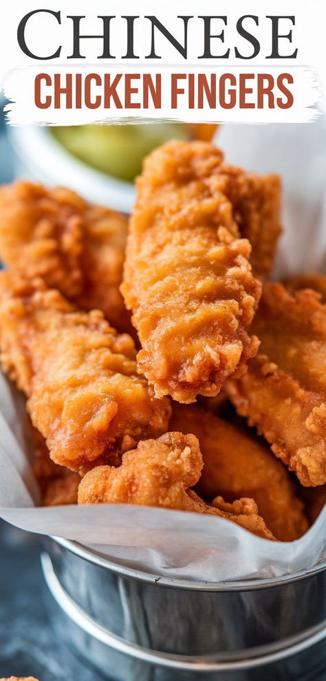 Chinese Chicken Fingers: crispy, golden, and full of flavor! These tender chicken strips are coated in a light, crunchy batter and served with a savory dipping sauce—perfect for appetizers or a main dish. Chicken Strip Appetizers, Home Made Chinese Food Recipes, Crispy Chicken Batter Recipe, Chinese Chicken Fingers Recipe, Low Carb Chicken Fingers, Chicken Strips Recipes Easy, Chinese Chicken Fingers, Chicken Fingers Recipe, Chicken Strips Recipe