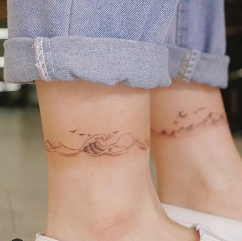 Waves Wrap Around Tattoo, Waves Ankle Tattoos For Women, Waves Tattoo Ankle, Water Bracelet Tattoo, Ocean Bracelet Tattoo, Ocean Wrap Around Tattoo, Ocean Arm Band Tattoo, Ocean Ankle Tattoo, Wave Band Tattoo