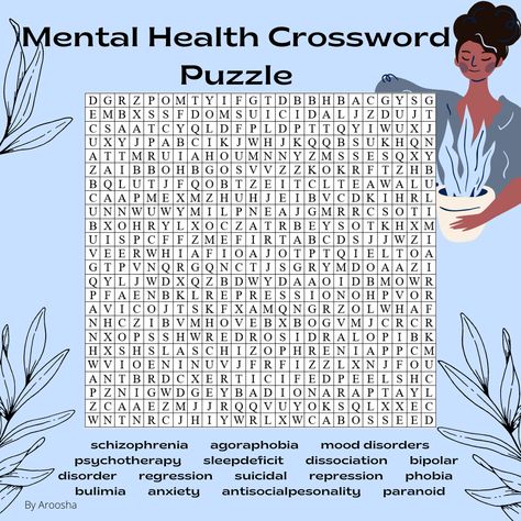 mental health Cross Word, Mental Health Therapy, Crossword Puzzle, Word Search Puzzle, Health, Quick Saves