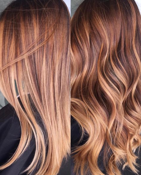 Caramel Gold Hair, Golden Copper Balayage, Warm Caramel Balayage, Hairstyles And Colors, Celebrities Hairstyles, Honey Highlights, Copper Blonde Hair, Color Formulas, Summer Blonde