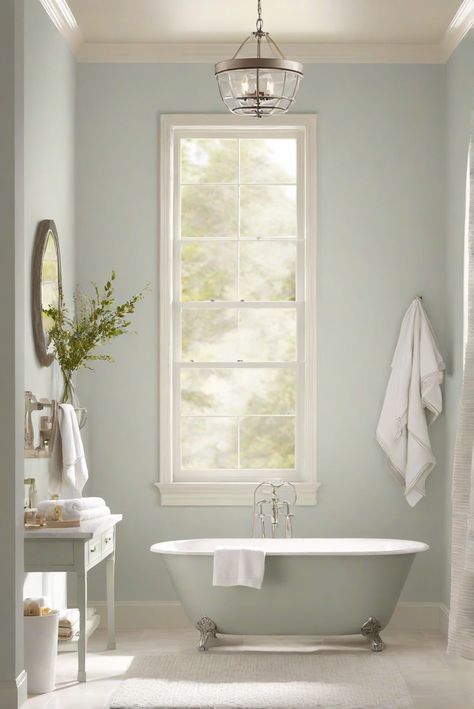 Indulge in the soothing ambiance of BM Balboa Mist (1549) in your tranquil bathroom. Unveil the daily routine of an interior designer and elevate your space with elegant decor. #Ad #homedecor #homedesign #bathroom #Painthome interiorarchitecture best Wall Colors for Bathroom Colors Bright Room Colors best colors combinations bathroom bathroom Remodeling Modern Paint Colors 2024 Benjamin Moore Paint Colors For Bathroom, Benjamin Moore Bathroom Paint Colors, Bm Balboa Mist, Benjamin Moore Bathroom Colors, Bright Room Colors, Chicago Condo, Best Wall Colors, Small Bathroom Paint, Bathroom 2024