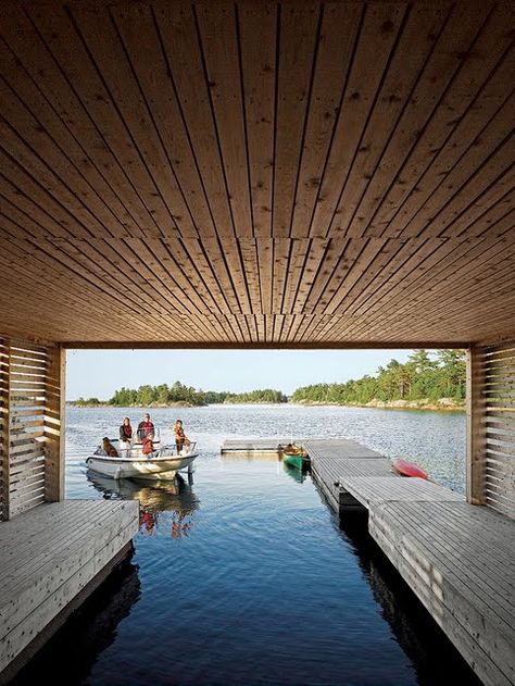 Ride Out Mos Architects, Boat Garage, Floating Boat, Lakefront Living, Lakefront Property, Water House, Lake Huron, Guest Cottage, Floating House