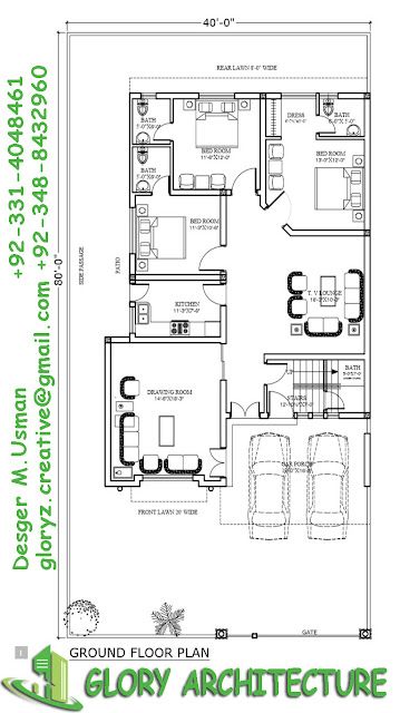 40X80 House Plan, 10 marla house plan, 12 marla house plan 3 Room House Plan, 80 House, 10 Marla House Plan, Garage Plans With Loft, Tv Lounge, Two Story House Design, 3d House Plans, Houses Plans, Small House Floor Plans