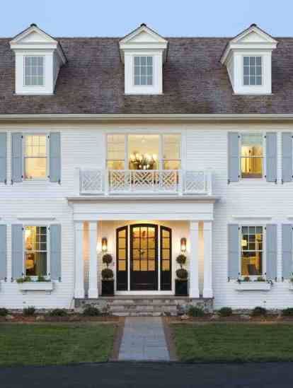 Beautiful cedar shake lake house with timeless appeal in Michigan Dutch Colonial Homes, Cedar Shake, White Siding, Cedar Roof, Shingle Style Homes, Colonial Style Homes, Dutch Colonial, Tudor House, French Country House