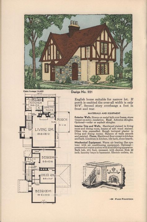 Practical small homes, 4th ed. : Brown-Blodgett Co. : Free Download, Borrow, and Streaming : Internet Archive Tudor Cottage House Plans, Tiny Cottage Floor Plans, House Plans Drawing, House Plans Luxury, Tudor House Plans, Vintage Floor Plans, Porch House, Tudor Cottage, Cottage Floor Plans