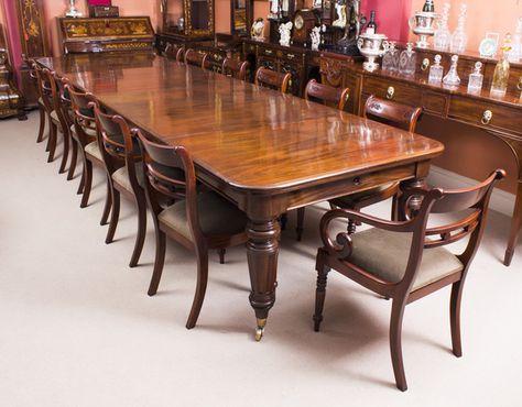 Antique Victorian 14 ft Flame Mahogany Extending Dining Table & 14 chairs Victorian Dining Tables, Glass Dining Table Decor, Victorian Dining Table, Oval Extending Dining Table, Buy Dining Table, Mahogany Dining Table, Long Tables, Dining Table Chair, Antique Dining Tables