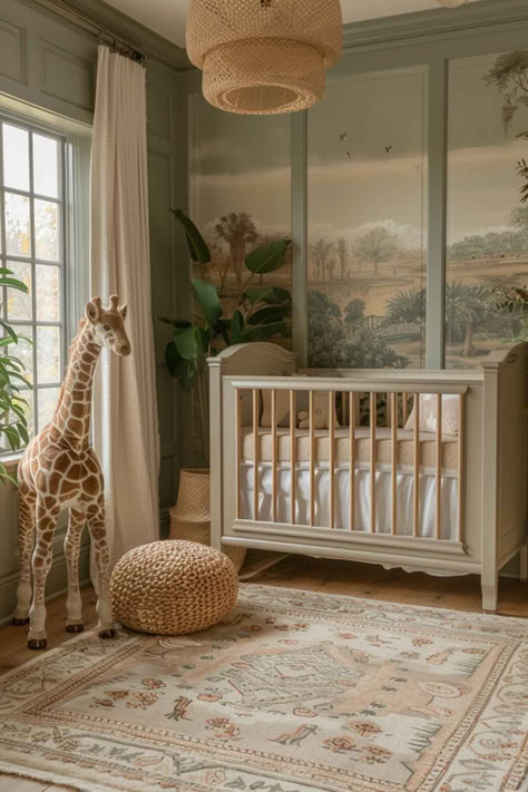 50 Creative Girl Nursery Designs for a Safari Land Best Nursery Themes, Jungle Boho Nursery, Childs Room Aesthetic, Jungle Theme Nursery Girl, Safari Nursery Furniture, Nursery Master Room Combo, Baby Nursery Animals Theme, Animal-themed Nursery Ideas, French Nursery Room Inspiration