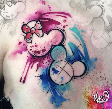 Newborn Tattoo, Disney Watercolor Tattoo, Harry Potter Tattoo Sleeve, Mickey Tattoo, Mickey Mouse Tattoo, Mouse Tattoos, Harry Potter Tattoo, Disney Tattoo, Disney Colors