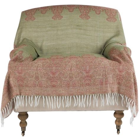 OKA Eliza Paisley Throw, Muted Colours ($190) ❤ liked on Polyvore featuring home, bed & bath, bedding, blankets, chairs, furniture, armchairs, interior, throw and green throw blanket Large Throws For Sofas, Muted Colours, Muted Green, Green Throw, Luxury Throws, Home Design Living Room, Types Of Sofas, Decorating Inspiration, Pink Paisley