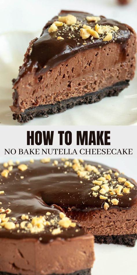 Oreo Nutella Cheesecake, Nutella Cheesecake Recipes, No Bake Nutella Cheesecake, Cheesecake No Bake, Nutella Cheesecake, Gluten Free Cheesecake, Cake Recipes Easy Homemade, Easy Cheesecake Recipes, Cake Recipes From Scratch