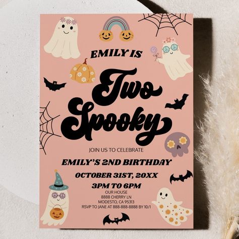 Two Spooky Halloween Second 2nd Birthday Party Invitation Halloween Two Year Old Birthday, Spooky Second Birthday, Two Spooky, Halloween Themed Birthday Party, 2nd Birthday Party, October Birthday, 2nd Birthday Parties, Birthday Party Invitation, Perfect Party