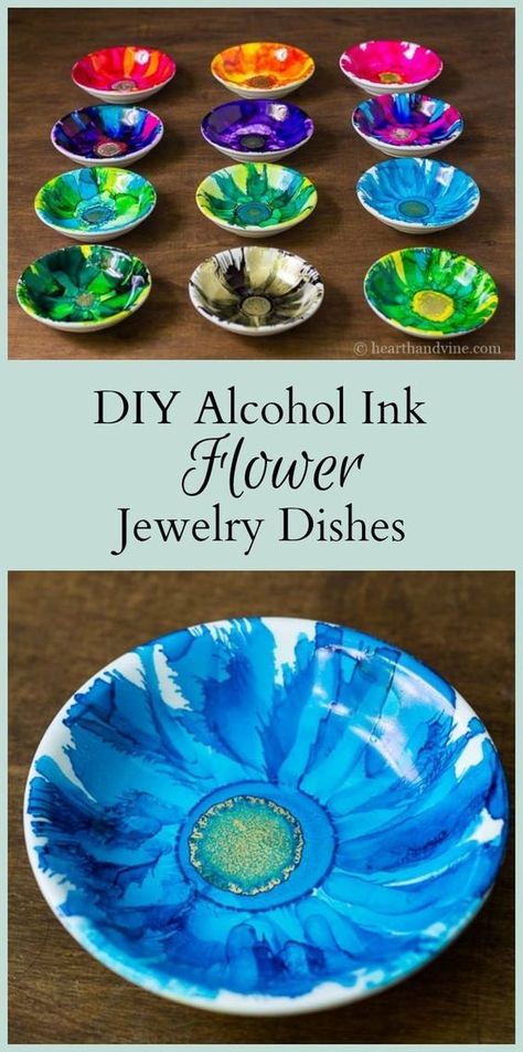 Diy Alcohol Ink, Diy Alcohol, Alcohol Ink Jewelry, Dishes To Make, Jewelry Dishes, Alcohol Ink Crafts, Folding Origami, Ink Crafts, Adult Crafts