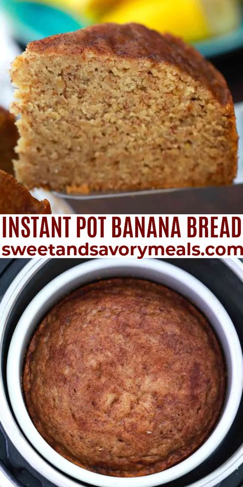 Instant Pot Banana Bread is incredibly rich and tender with delicious hints of cinnamon and nutmeg. Banana Bread Recipe Instant Pot, Breakfast Instant Pot Recipes, Bread Instant Pot, Instapot Vegan, Multicooker Recipes, Low Fat Banana Bread, Bread Sweet, Post Sleeve, Instant Pot Recipe