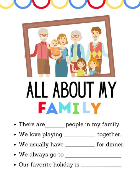 All About My Family (Free Printable Template) - 24hourfamily.com My Family Is Special Preschool Craft, Activities About Family Preschool, Preschool Family Art Activities, Family Theme Kindergarten, Family Craft For Preschoolers, All About Families Preschool Activities, Family And Friends Toddler Activities, About My Family Preschool, Family Curriculum Preschool