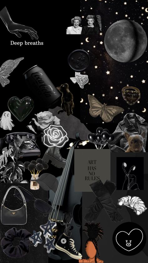 #black #shuffle #blackwallpaper #pretty #art #collage #dark #blackandwhite Dark Fantasy Aesthetic Collage, Dark Collage, Converse Wallpaper, Black Collage, Phone Quotes, Dark Books, Phone Screen Wallpaper, Instagram Ideas Post, Dark Wallpaper Iphone