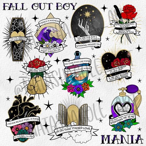 Fob Tattoo, Pop Punk Tattoo, Emo Tattoo Ideas, Fall Out Boy Tattoo, Rock And Roll Tattoo, Emo Night, Fall Out Boy Lyrics, Punk Tattoos, Tat Inspiration