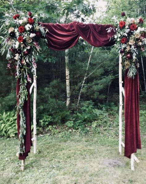 Wedding Arch Fabric Drape / Velvet Draping Fabric for Wedding | Etsy Birch Arbor, Country Wedding Ceremony, Ceremony Outdoor, Wedding Indoor, Fabric Drape, Wedding Entrance Decor, Dark Wedding, Wedding Entrance, Country Weddings