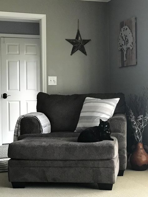 Dark Grey Living Room, Big Comfy Chair, Comfy Reading Chair, Overstuffed Chairs, Oversized Chair And Ottoman, Big Chair, Chair With Ottoman, Oversized Chair, Comfy Chairs