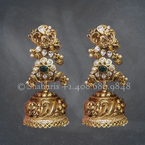 Peacock earrings ,Pure Silver Jewellery Indian ,nakshi Earrings,Big Indian earrings,Indian Bridal,Latest Indian Jewelry-NIHIRA-SHABURIS Nakshi Earrings, Pure Silver Jewellery Indian, Gold Jhumkas, Beaded Wedding Jewelry, Diamond Jhumkas, Marriage Jewellery, Baby Jewellery, Temple Jewellery Earrings, Gold Jhumka