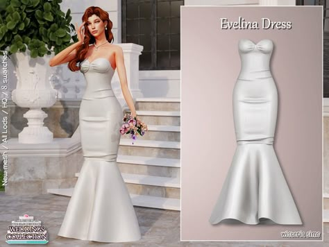 The Sims Resource - Evelina Dress The Sims Resource Wedding Dress, Ts4 Prom Dress, Sims 4 Bridesmaid Dress, Sims Wedding Dress, Sims 4 Wedding Dress Cc, Sims 4 Wedding Cc, Sims 4 Wedding Dress, Mods Sims 4, The Sims 4 Pc