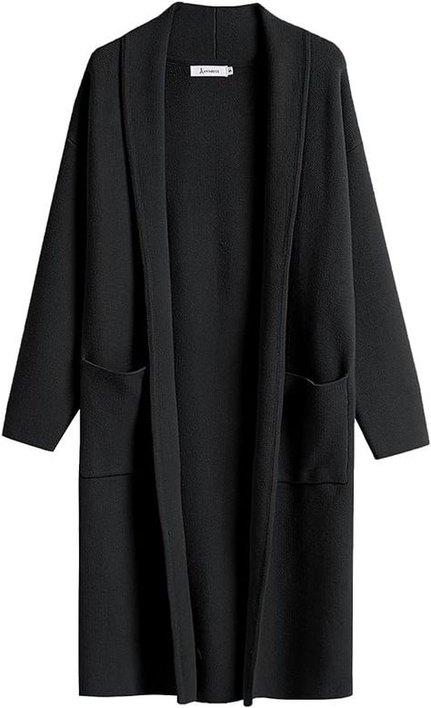 ANRABESS 2023 Long Sweater Cardigan Women Fall and Winter Open Front Lapel Casual Knit Coat Coatigan Jacket Oversized Wool Outfits Clothes with Pockets 934heise-S Black at Amazon Women’s Clothing store Casual Chic Fall, Fall Clothing Essentials, Black Sleeveless Bodysuit, Fall Cardigan, Capsule Wardrobe Outfits, Simple Fall Outfits, Lapel Coat, Jacket With Pockets, Fall Capsule Wardrobe