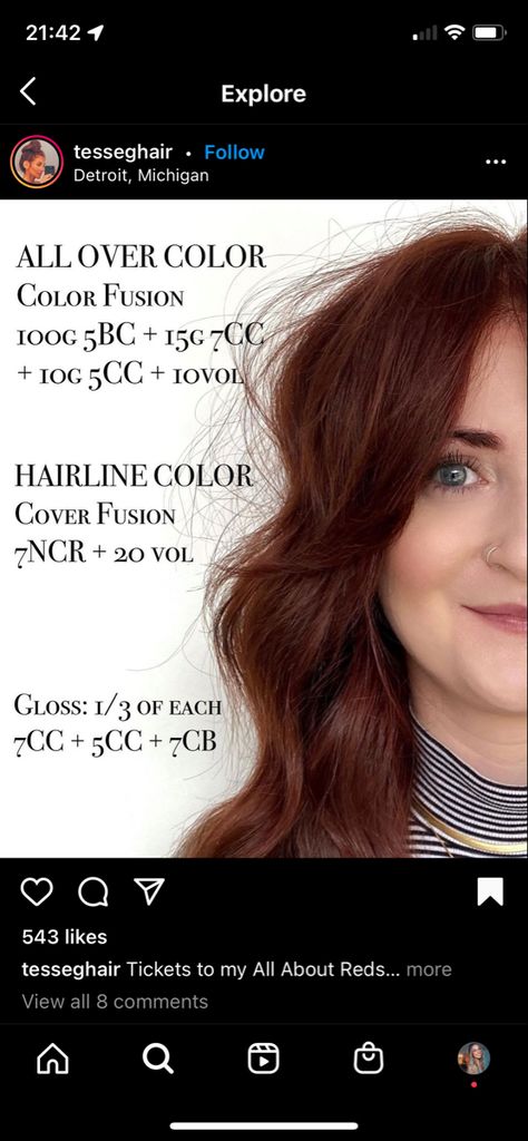 Harmony Beaus Hair, Redken Color Fusion Red Formulas, Shades Eq Dark Red Formula, Redken Red Brown Hair Color Formulas, Brown Red Copper Formula, Redken Color Fusion Copper Formulas, Red Balayage Hair Formula, Auburn Redken Formula, Dark Auburn Hair Color Formula